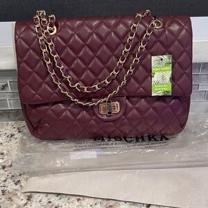 Badgley Mischka Plum Quilted Shoulder Bag